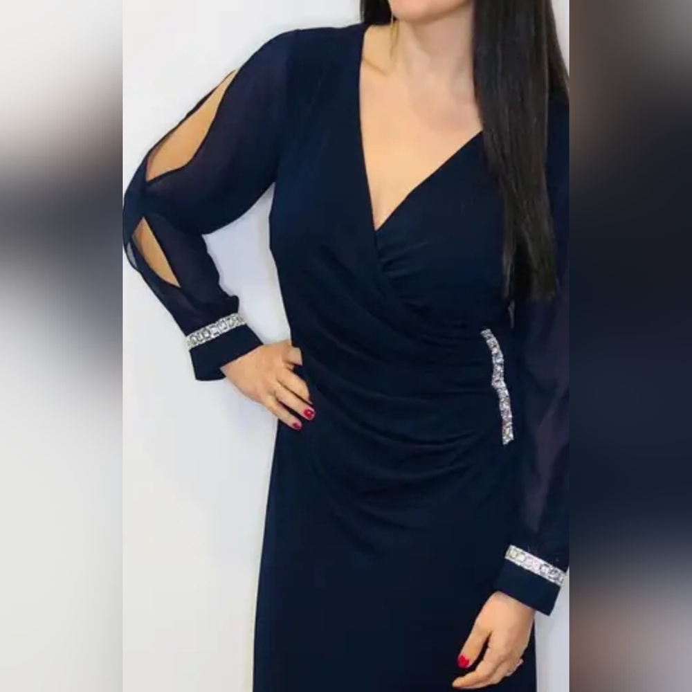 Glamour Navy Dress with Silver Details